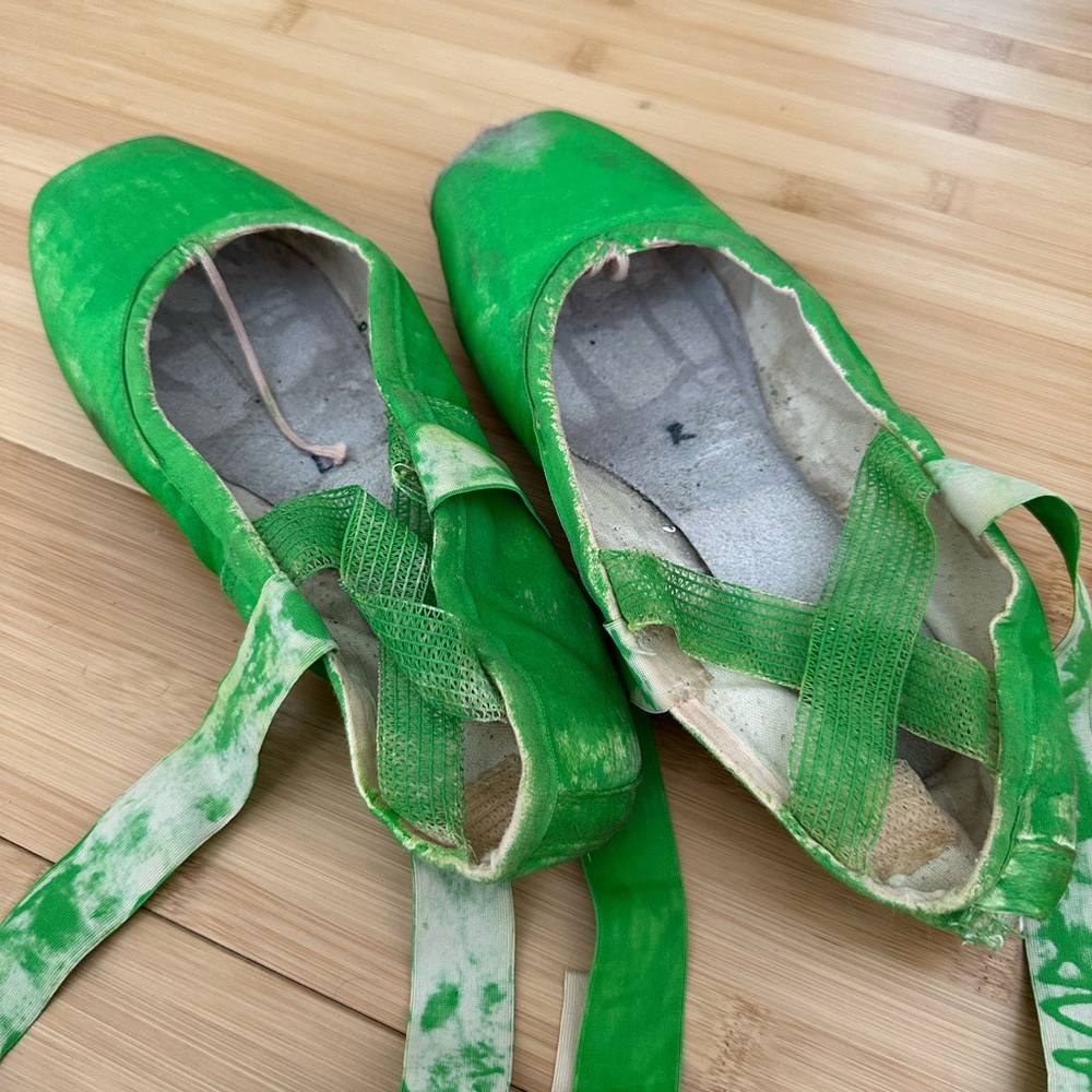 Thoroughly Worn Green Pointe Shoes used by a Professional Ballerina for Crafts
